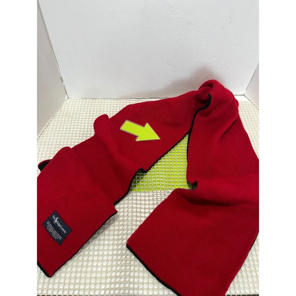 Polo Ralph Lauren Scarf Black Red Cream Lambswool Reversible Pony